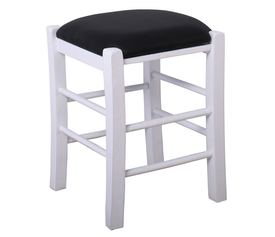 ΤΑΒΕΡΝΑΣ Σκαμπό Βοηθητικό, Οξιά Βαφή Εμποτισμός Λάκα Άσπρο, Κάθισμα Pu Μαύρο