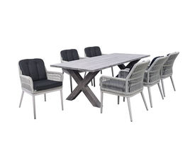 ALLEY Set Τραπεζαρία Κήπου ALU & Rope Grey-Μαξιλ.Ανθρακί: Τραπέζι 180x94 + 6 Πολυθρόνες