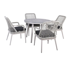 CENTRAL Set Τραπεζαρία Κήπου ALU & Rope Grey-Μαξιλ.Ανθρακί: Τραπέζι Φ100cm + 4 Πολυθρόνες