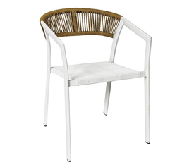 PARMA Πολυθρόνα Βεράντας-Κήπου ALU Άσπρο, Rope Wicker Φυσικό, Textilene Άσπρο, Στοιβαζόμενη