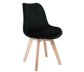MARTIN Καρέκλα Οξιά Φυσικό, Ύφασμα Velure Μαύρο, Μονταρισμένη Ταπετσαρία
