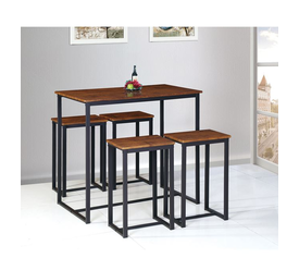 HENRY Set Bar Τραπέζι + 4 Σκαμπό, Μέταλλο Βαφή Σκούρο Καφέ - Καρυδί
