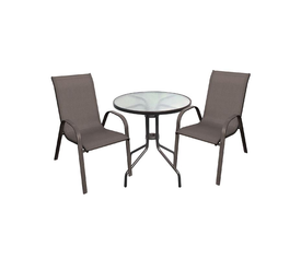 RIO Set Κήπου - Βεράντας: Τραπέζι + 2 Πολυθρόνες Μέταλλο Καφέ, Textilene Καφέ