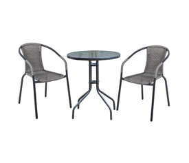 BALENO Set Κήπου - Βεράντας: Τραπέζι + 2 Πολυθρόνες Μέταλλο Ανθρακί - Wicker Mixed Grey