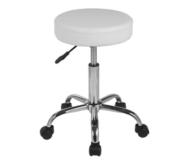 GLORY Σκαμπό, Βάση Χρώμιο, PU Άσπρο, Ρυθμιζόμενο Ύψος, Περιστρεφόμενο, Τροχήλατο