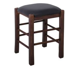 ΤΑΒΕΡΝΑΣ Σκαμπό Βοηθητικό, Οξιά Βαφή Εμποτισμός Καρυδί, Κάθισμα Pu Μαύρο