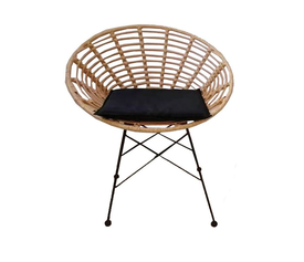 SALSA Coral Πολυθρόνα Κήπου- Τραπεζαρίας, Μέταλλο Μαύρο, Wicker Φυσικό, Μαξιλάρι Μαύρο