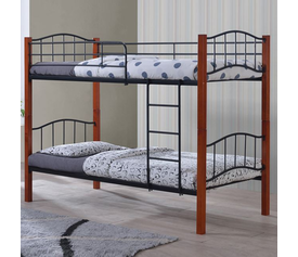 PALOMA Κρεβάτι Κουκέτα Μέταλλο Βαφή Μαύρο, Ξύλο Καρυδί