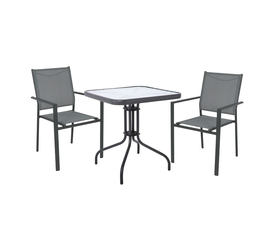 LANSON - BALENO Set Τραπεζαρία Μέταλλο Ανθρακί, Textilene Γκρι: Τραπέζι + 2 Πολυθρόνες