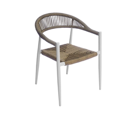 MADY Πολυθρόνα Βεράντας-Κήπου ALU Άσπρο, Rope Wicker Φυσικό, Στοιβαζόμενη