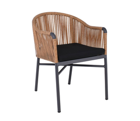 BRAGA Πολυθρόνα Βεράντας-Κήπου ALU Ανθρακί, Wicker Φυσικό, Μαξιλάρι Μαύρο