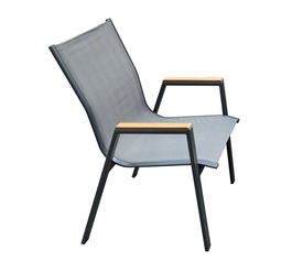 VIRNA Πολυθρόνα Κήπου Βεράντας, Μέταλλο Βαφή Ανθρακί Textilene Γκρι,Polywood Φυσικό