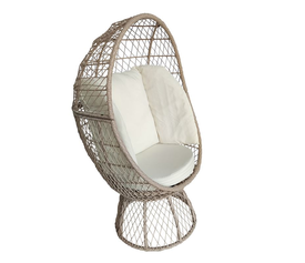 CROWN Πολυθρόνα Egg, Wicker Μπεζ, Μαξιλάρι Άσπρο
