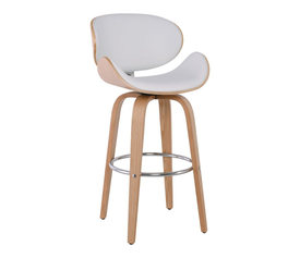 GOMEZ Σκαμπό BAR με Πλάτη, Απόχρωση Φυσικό, PU Άσπρο, Περιστρεφόμενο