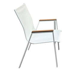 VIRNA Πολυθρόνα Κήπου Βεράντας, Μέταλλο Βαφή Άσπρο, Textilene Άσπρο,PolywoodΦυσικό