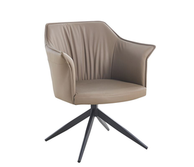 EVELYN Πολυθρόνα Περιστρεφόμενη, Μέταλλο Βαφή Μαύρο, Pu Cappuccino