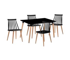 LAVIDA-ART Τραπεζαρία: Τραπέζι 120x80 Οξιά/MDF + 4 Καρέκλες Μέταλλο Βαφή Φυσικό PP Μαύρο