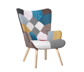 ALMA Πολυθρόνα - Μπερζέρα Σαλονιού - Καθιστικού Φυσικό, Ύφασμα Patchwork, K/D