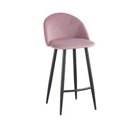 BELLA Σκαμπό BAR με Πλάτη, Μέταλλο Βαφή Μαύρο, Ύφασμα Velure Απόχρωση Dirty Pink