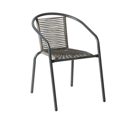 MIKA Πολυθρόνα Στοιβαζόμενη Κήπου, Μέταλλο Βαφή Ανθρακί, PE Rattan Γκρι