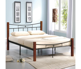 FLORA Κρεβάτι Διπλό για Στρώμα 160x200cm, Μέταλλο Βαφή Μαύρο, Ξύλο Καρυδί