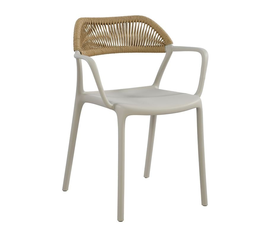 DOLLI Πολυθρόνα Στοιβαζόμενη, PP-UV Γκρι, Rope Wicker Φυσικό