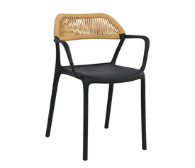 DOLLI Πολυθρόνα Στοιβαζόμενη, PP-UV Μαύρο, Rope Wicker Φυσικό