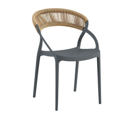 DORA Πολυθρόνα Στοιβαζόμενη, PP Ανθρακί, Rope Wicker Φυσικό