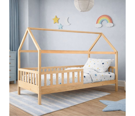 DREAM τ.Montessori Παιδικό Κρεβάτι με Στρώμα 90x190/19cm, Ξύλο Πεύκου Απόχρωση Φυσικό