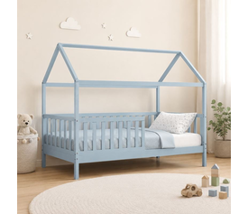 DREAM τ.Montessori Παιδικό Κρεβάτι με Στρώμα 90x190/19cm, Ξύλο Πεύκου Απόχρωση Γαλάζιο