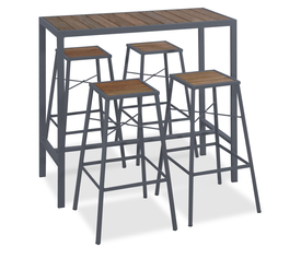 Γκρί Γαλβανισμένη Τραπεζαρία Μπάρ Σέτ 5 Τεμαχίων 116x50x106cm