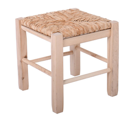 ΤΑΒΕΡΝΑΣ Χαμηλό Σκαμπό Βοηθητικό, Οξιά Άβαφο με Κάθισμα Ψάθα - Αβίδωτη