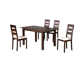 MILLER Set Τραπεζαρία Κουζίνας Ξύλινη Επεκτεινόμενο Τραπέζι + 4 Καρέκλες Σκ.Καρυδί-PVC Εκρού