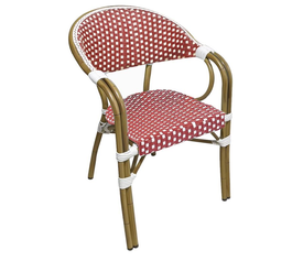 PARIS Πολυθρόνα Bistro Αλουμίνιο Φυσικό, Wicker Άσπρο - Κόκκινο, Στοιβαζόμενη