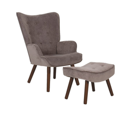 ALMA Πολυθρόνα - Μπερζέρα με Σκαμπό - Υποπόδιο Καρυδί Ύφασμα Velure Καφέ, K/D