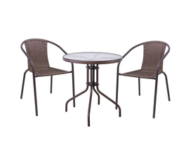 BALENO-W Set Κήπου - Βεράντας: Τραπέζι + 2 Πολυθρόνες Μέταλλο Καφέ - Wicker Brown
