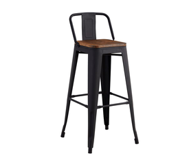 RELIX Wood Σκαμπό Bar με Πλάτη,Μέταλλο Βαφή Μαύρο Extra Matte, Απόχρωση Ξύλου Dark Oak