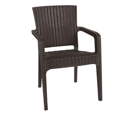 LORA Πολυθρόνα Κήπου Στοιβαζόμενη, PP (Rattan Look) Απόχρωση Καφέ Σκούρο