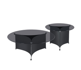 VENET Set 2 Τραπεζάκια Σαλονιού - Καθιστικού, Μέταλλο Μαύρο, Γυαλί Clear Black