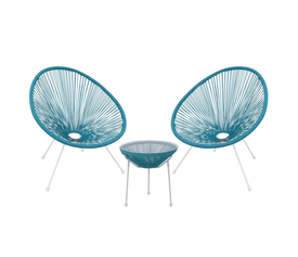 ACAPULCO Set Κήπου - Βεράντας: Τραπέζι + 2 Πολυθρόνες Μέταλλο Άσπρο / Rattan Μπλε