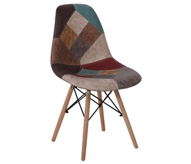 ART Wood Καρέκλα Τραπεζαρίας, Πόδια Οξιά, Κάθισμα PP με Ύφασμα Patchwork Καφέ