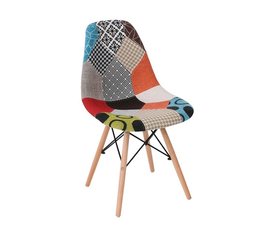 ART Wood Καρέκλα Τραπεζαρίας, Πόδια Οξιά, Κάθισμα PP με Ύφασμα Patchwork