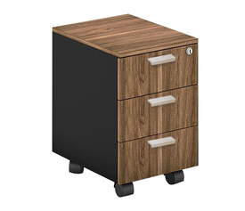 PROLINE Συρταριέρα Γραφείου Τροχήλατη, 3 Συρτάρια, Απόχρωση Καρυδί Δρυς - Μαύρο