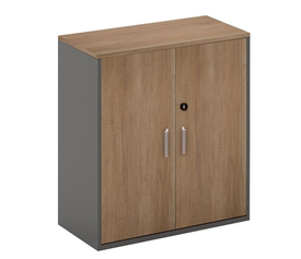 PROLINE Ντουλάπι Γραφείου Χαμηλό, Δίφυλλο, 2 ράφια, Απόχρωση Καρυδί Δρυς - Μαύρο