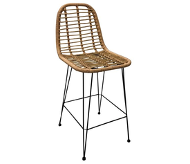 SALSA Σκαμπό BAR-Pro με Πλάτη, Μέταλλο Βαφή Μαύρο, Wicker Φυσικό