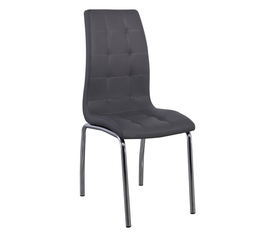 MELVA Καρέκλα Τραπεζαρίας - Κουζίνας, Μέταλλο Χρώμιο, PU Γκρι