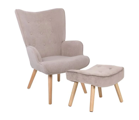 ALMA Πολυθρόνα - Μπερζέρα με Σκαμπό - Υποπόδιο Φυσικό Ύφασμα Velure Ανοιχτό Καφέ,K/D