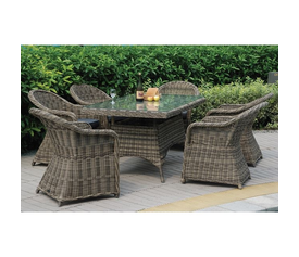 MONTANA Set Τραπεζαρία Κήπου:6 Πολυθρόνες+Τραπέζι, Αλουμίνιο- Wicker Grey Brown με Μαξιλάρια