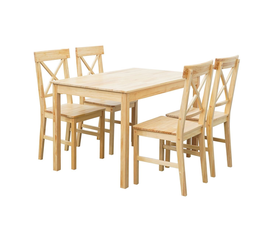 DAILY Set Τραπεζαρία Ξύλινη Σαλονιού - Κουζίνας: Τραπέζι + 4 Καρέκλες, Φυσικό Pine