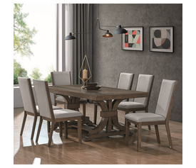 KING Set Τραπεζαρία Ξύλινη Σαλονιού: Τραπέζι+6 Καρέκλες, Antique Grey, Ύφασμα Αν. Γκρι